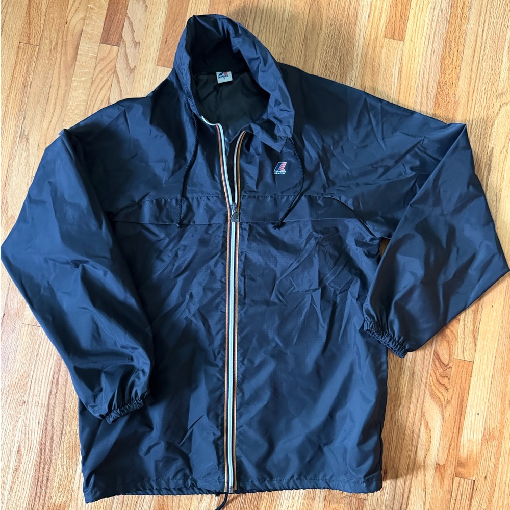 K-Way Black Windbreaker Jacket Lightweight and Classic